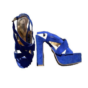 😎💙Bright blue chunky strappy high heels women’s 5.5 Shoes💙